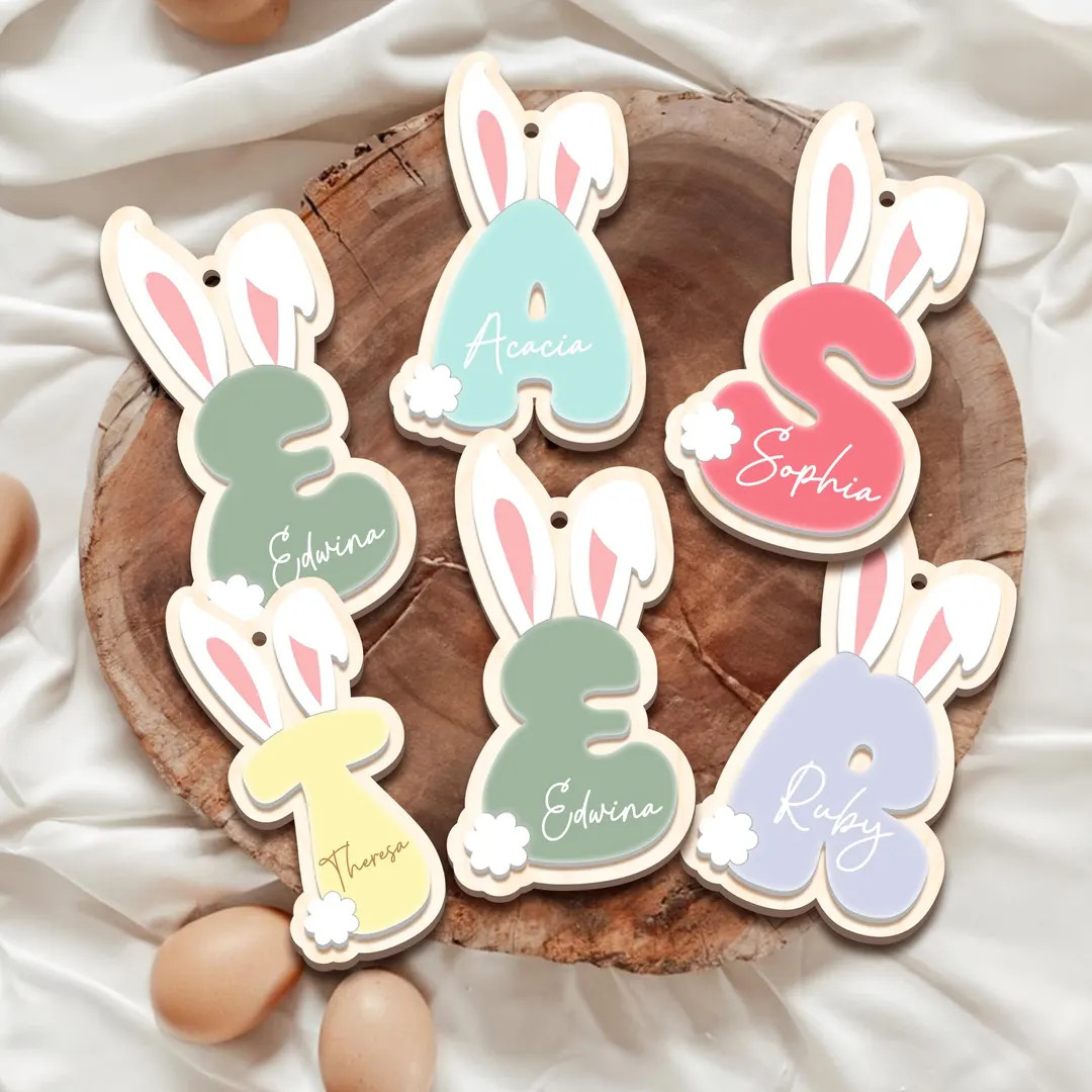 Personalized Easter Bunny Name Tag, Custom 3D Wooden Letter Tag, Spring Basket Name Charm for Kid... | Etsy (US)