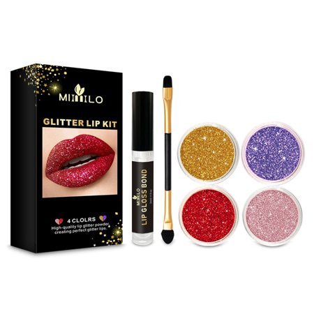 Gecorid Glitter Powder 4 Colors Stay Golden Cosmetics Diamond Shining Glitter Lip Kit - Long Lasting | Walmart (US)
