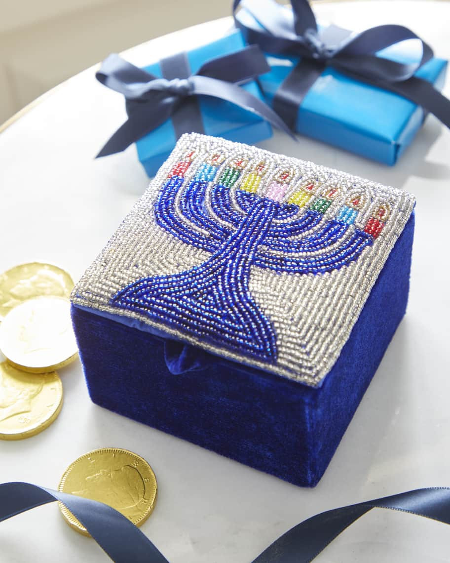 Sudha Pennathur 4" Beaded Menorah Hanukkah Box | Neiman Marcus