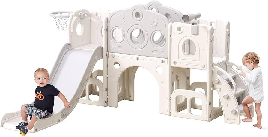 8 in 1 Toddler Slide, Outdoor Indoor Playset for Kids Baby Age 1-3, Childs Climber Slide with Sto... | Amazon (US)