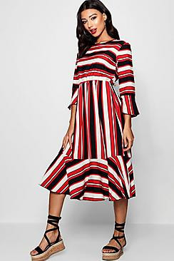 Nautical Stripe Ruffle Hem Skater Dress | Boohoo.com (US & CA)