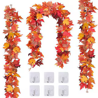 Angel Sar 5 .8 ft. Red Artificial Fall Leaves Garland for Autumn Harvest, Halloween Party and Tha... | The Home Depot