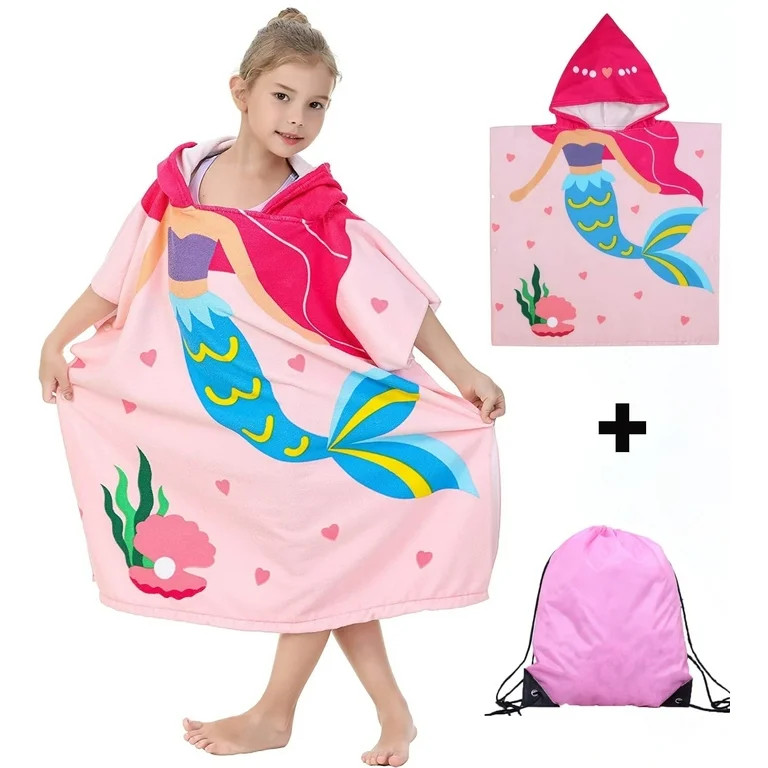 Bath Towel for Kids, Beach Towels for Kids Hooded Beach Towels Poncho for 3-6 Years Girls(Pink) | Walmart (US)