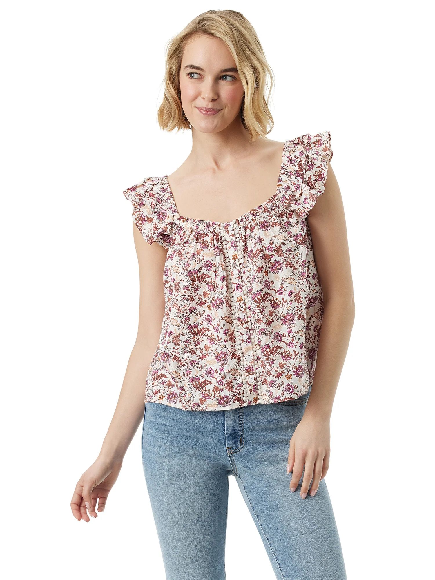 Jessica Simpson Women's and Women's Plus Violetta Flutter Sleeve Top | Walmart (US)