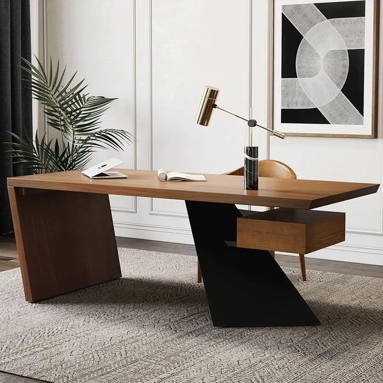 Cabstract 70" Industrial Distressed Home Office Desk with 1 Drawer in Black Finish | Homary