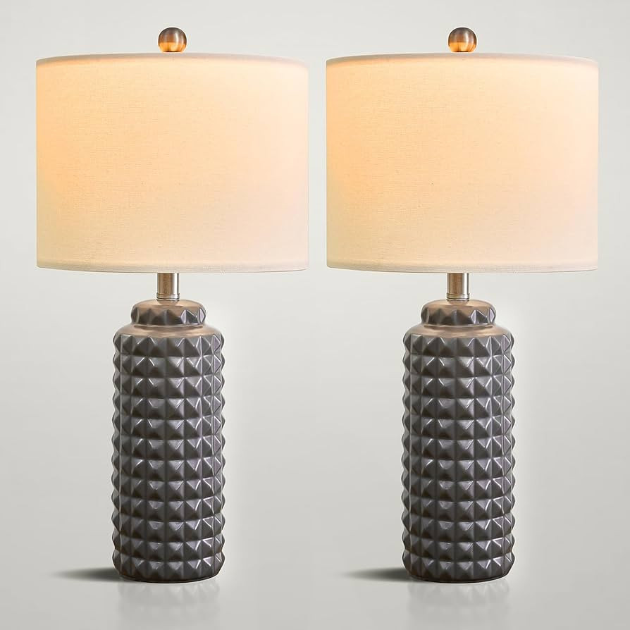 G-SAFAVA 24.5" Modern Ceramic Table lamp Set of 2 Dark Grey Diamond Pattern Bedside lamp Tall Nig... | Amazon (US)