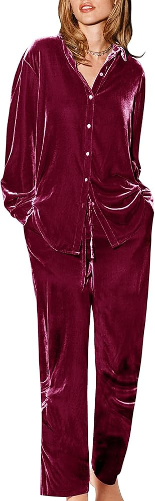 Ekouaer Velour Track Suits for Women Long Sleeve Pajama Set Casual 2 Piece Loungewear | Amazon (US)