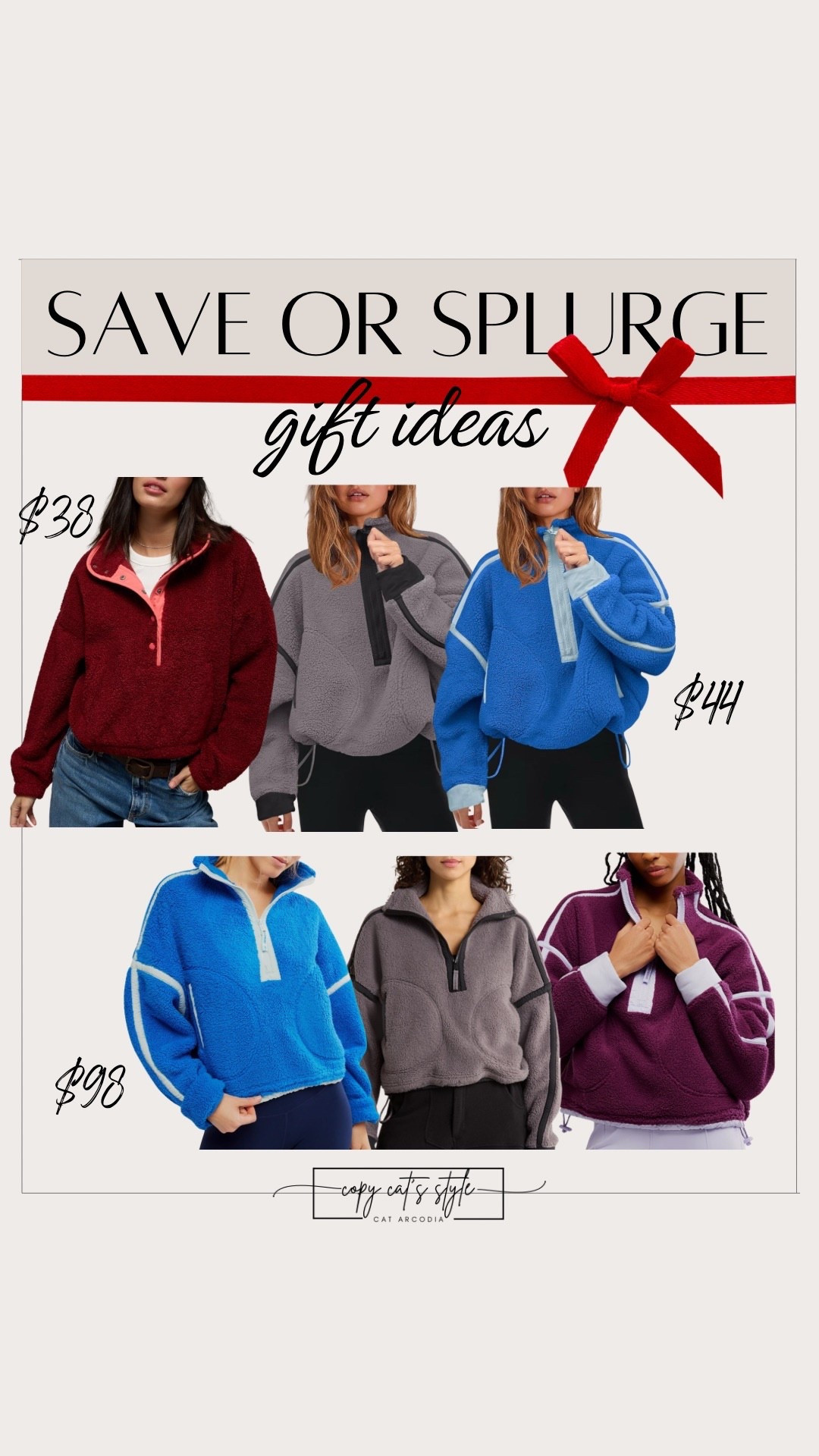 Save or splurge on holiday gifts! Shop the look for less on the Free People half zip fleece. Amazon half zip sherpa fleece pullover. 

#LTKGiftGuide #LTKFindsUnder50 #LTKSaleAlert