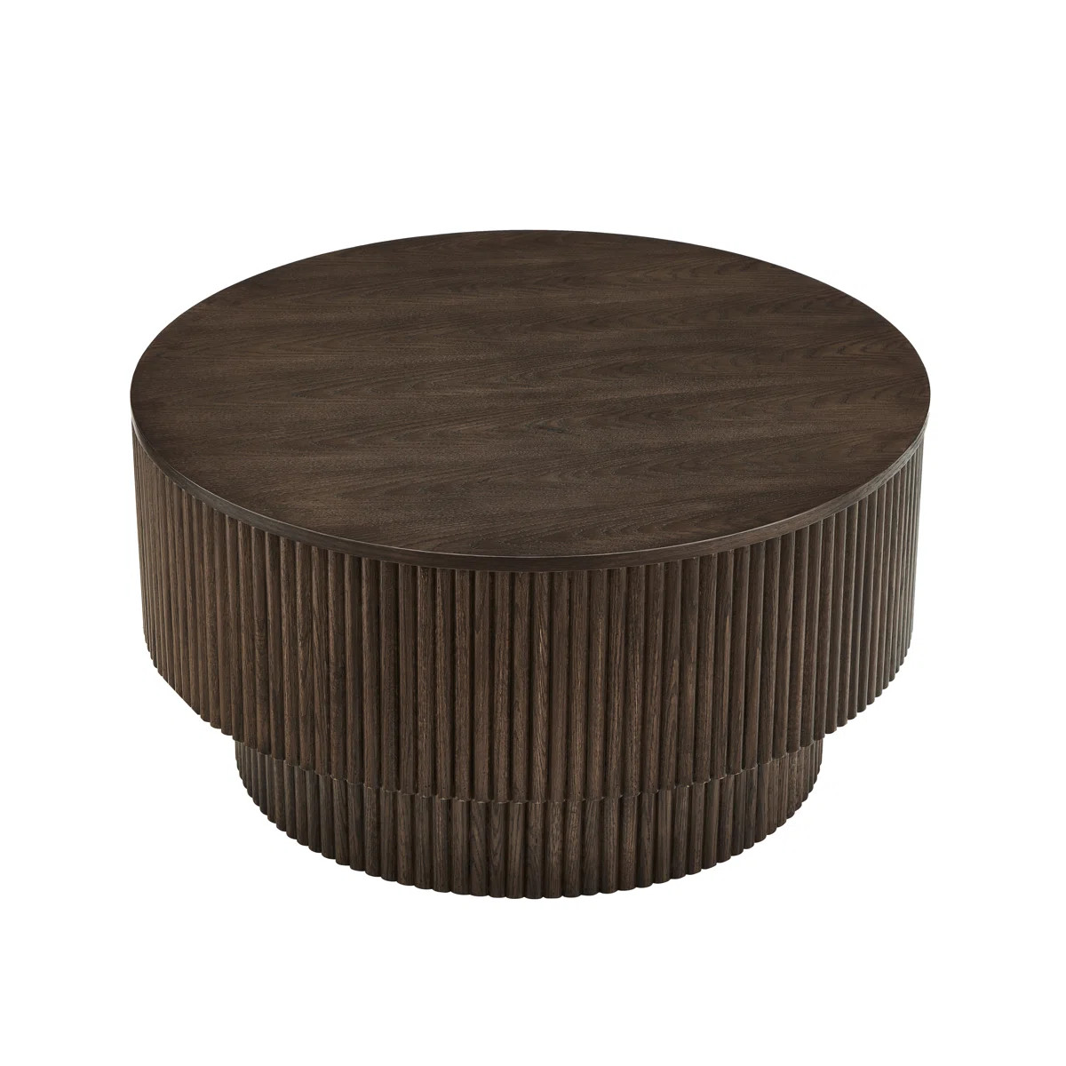 31.5“Pedestal Round Coffee Table with Storage,Handcrafted Solid Wood Fluted Design | Wayfair North America