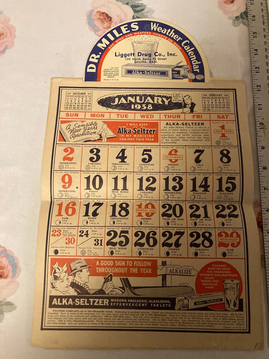vintage 1938 Dr Miles Weather Calendar Dr Miles Medical company, Miles laboratories, from Liggett... | Etsy (US)