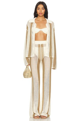 Kerim Stripe Pant in Ivory & Beige Stripe | Revolve Clothing (Global)