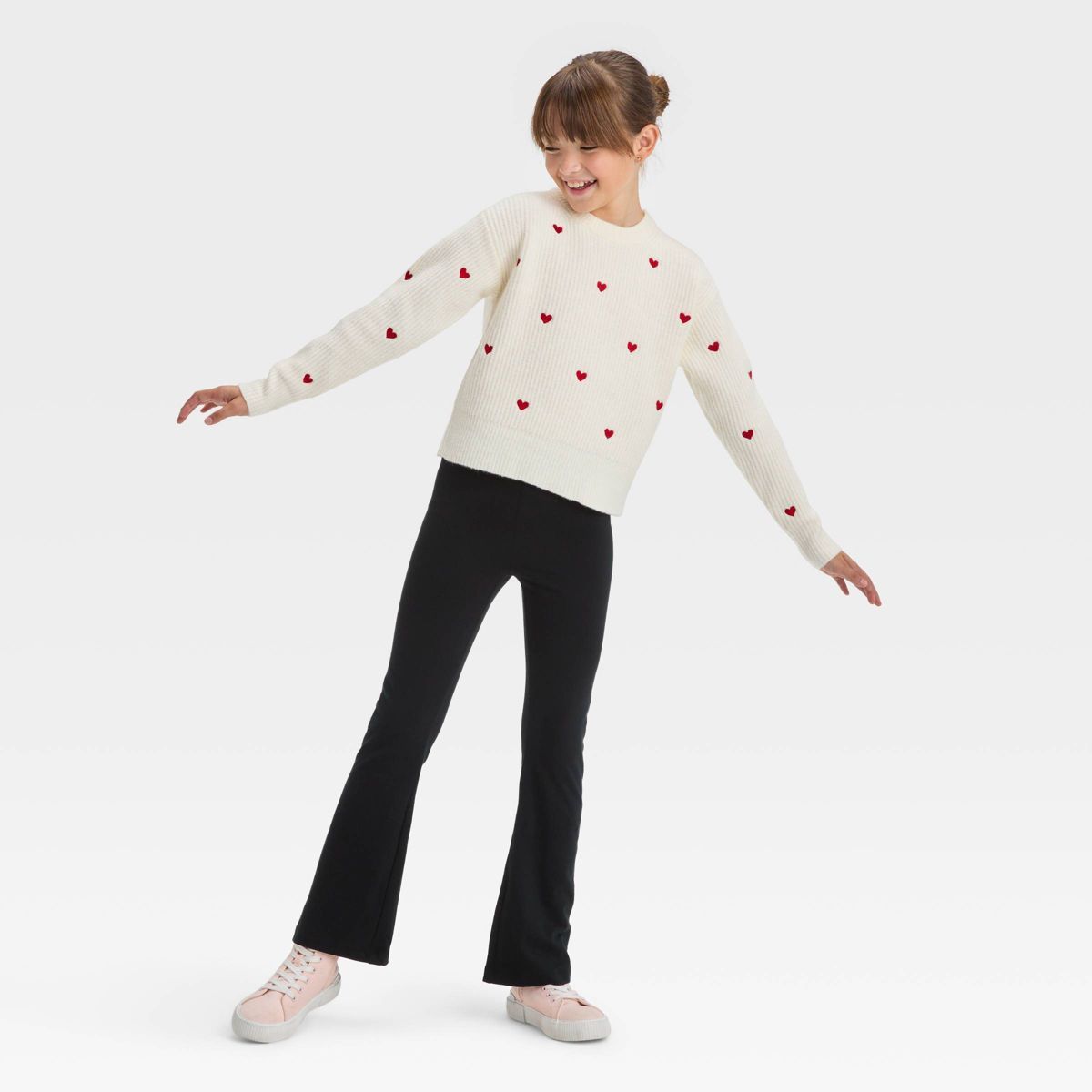 Girls' Embroidered Heart Pullover Sweater - Cat & Jack™ Cream | Target