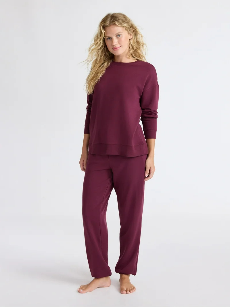 Joyspun Women’s Fleece Long Sleeve Top and Joggers Lounge Set, 2-Piece, Sizes XS-3X | Walmart (US)