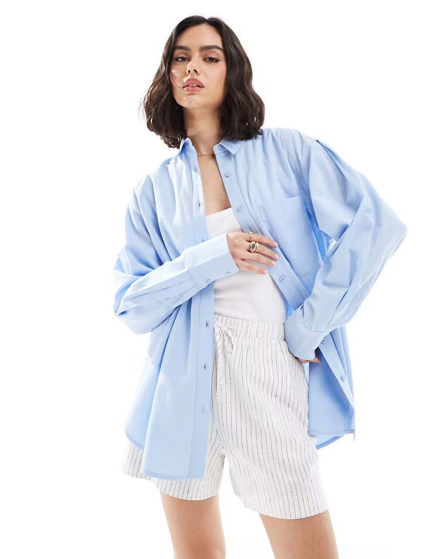 ASOS DESIGN linen blend oversized shirt in blue | ASOS (Global)