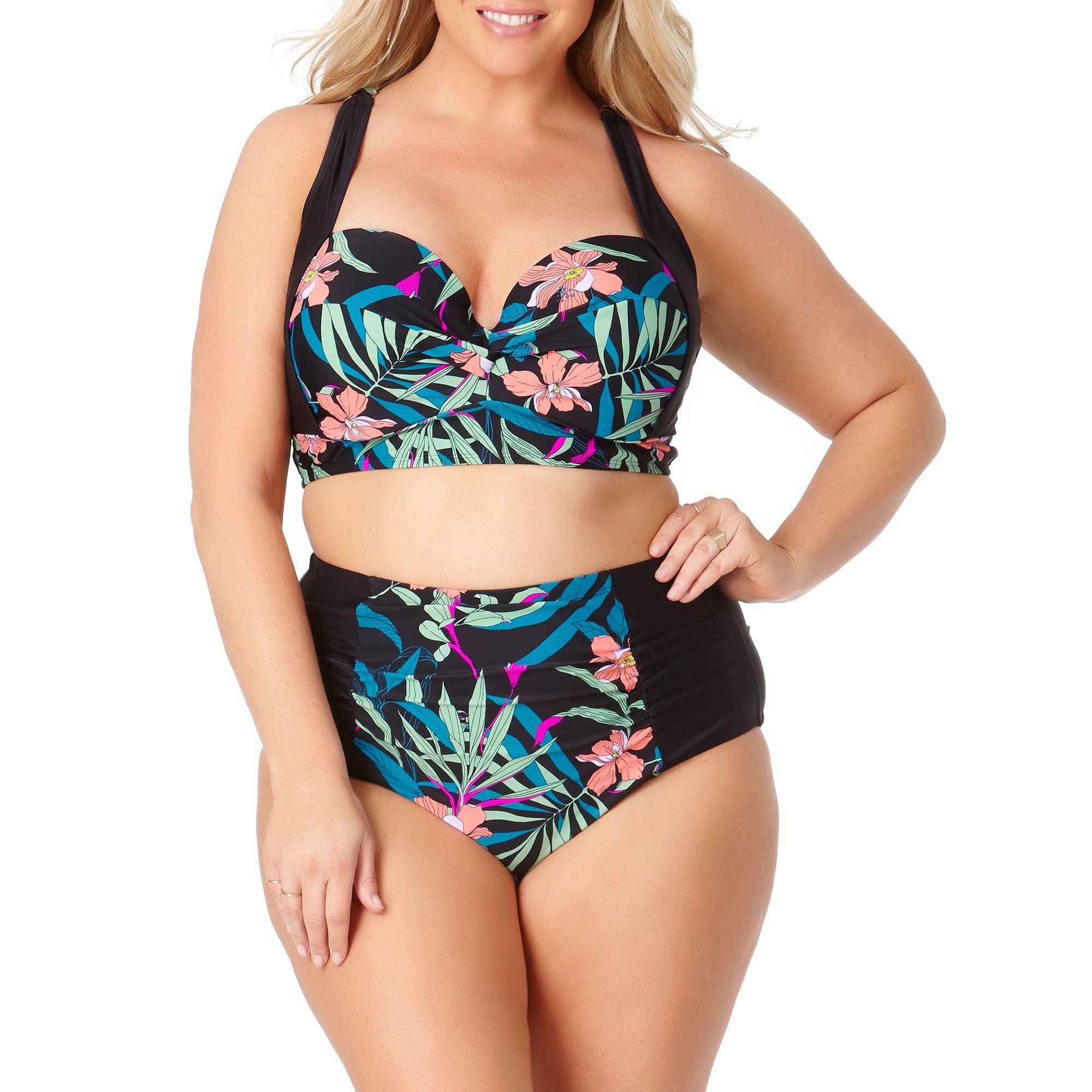 Terra & Sky Women's Plus Size Tropical Dark Fairytale Floral Highwaist Swimsuit Bottom | Walmart (US)