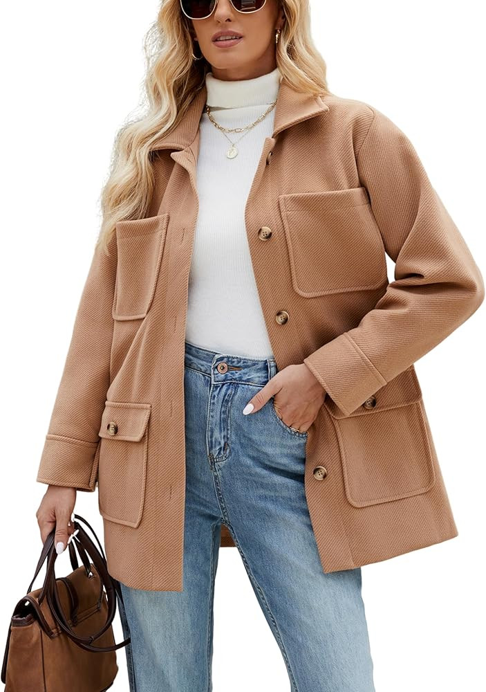 Omoone 2025 Winter Elegant Womens Pea Coat Mid Long Wool Coat Wool Blend Trench Coat with Pockets | Amazon (US)