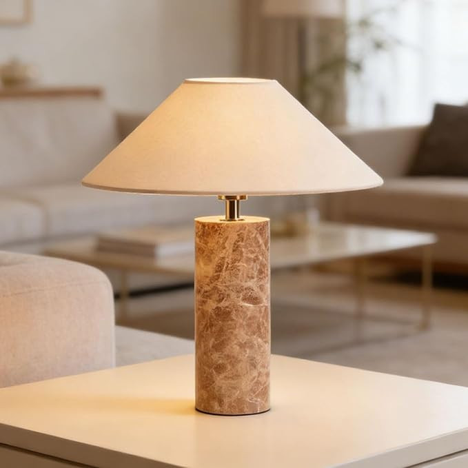 Murmurglow-15.75" Bohemian Marble Table Lamp,Warm Brown Modern Reading Light with Beige Cotton Li... | Amazon (US)