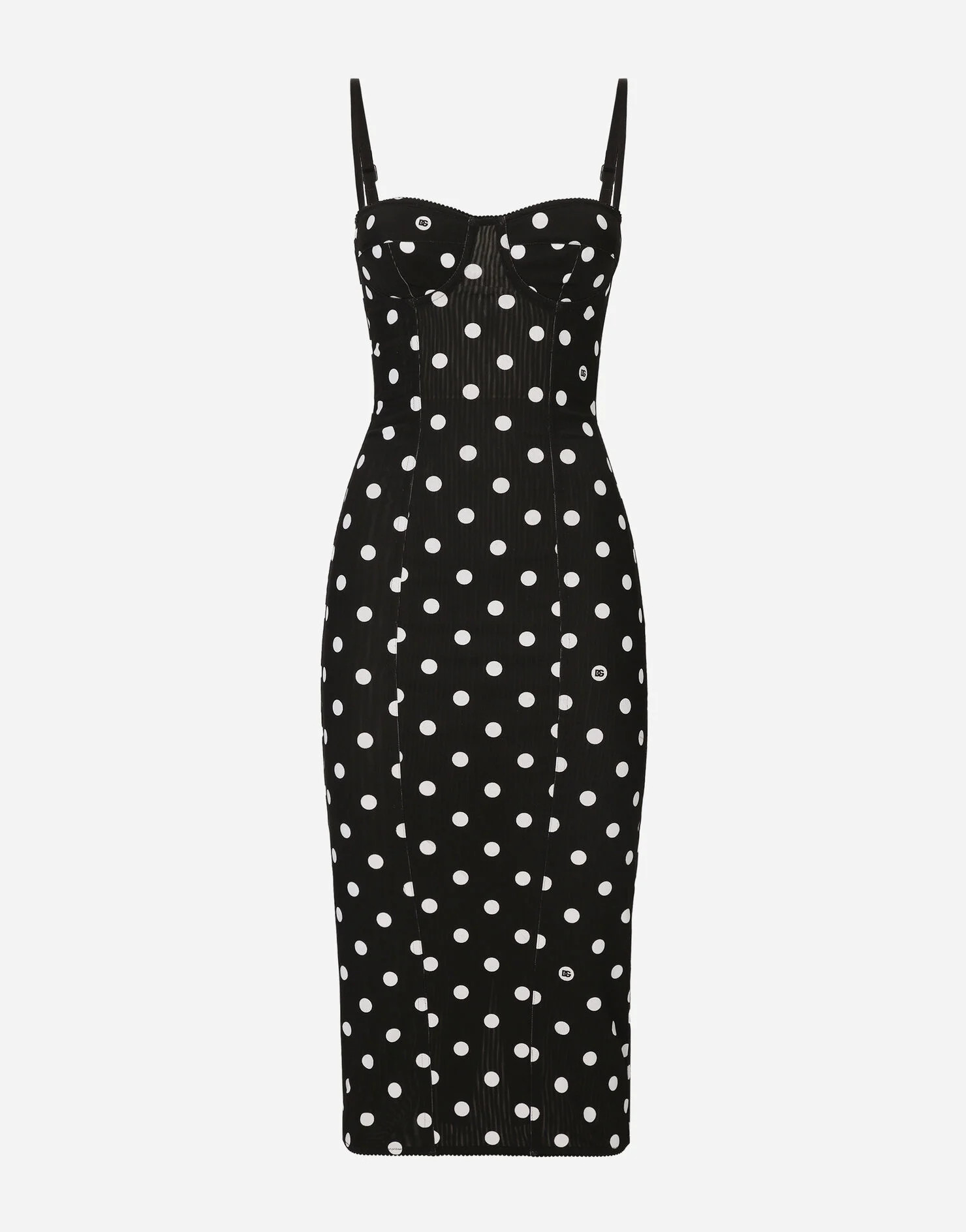 Marquisette sheath dress with polka-dot print and corset details | Dolce & Gabbana US