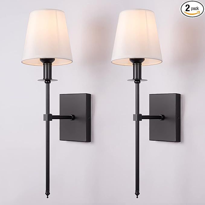 Black Wall Sconces Set of 2 Sconces Wall Lighting ,1-Light Wall Lamp,Wall Light Fixtures with Whi... | Amazon (US)