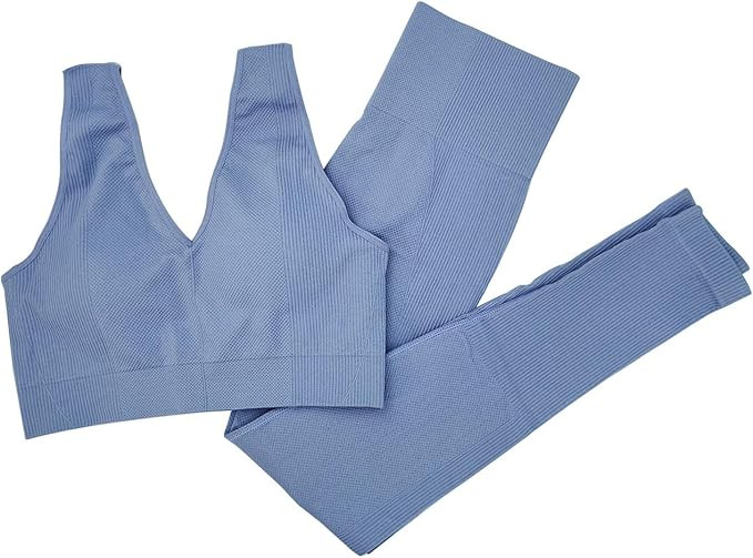 Women 2 PCS Workout Set Seamless Super Soft Material Deep V Neck Bra+Leggings Sports Suit Yoga Ou... | Amazon (US)