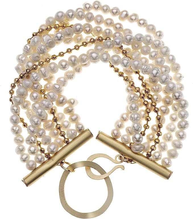 Multi-Strand Pearl & Gold Cuff Bracelet for Women - Cuff Bracelets | Amazon (US)