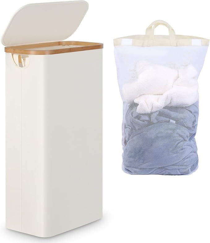 Slim Laundry Basket with Lid, Narrow Laundry Hamper with Removable Bag, Skinny Dirty Clothes Bask... | Amazon (US)