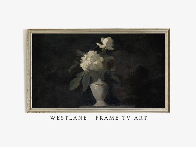 Frame TV Art Dark Floral Still Life Painting | Farmhouse Living Room Decor Samsung TV Art DIGITAL... | Etsy (US)