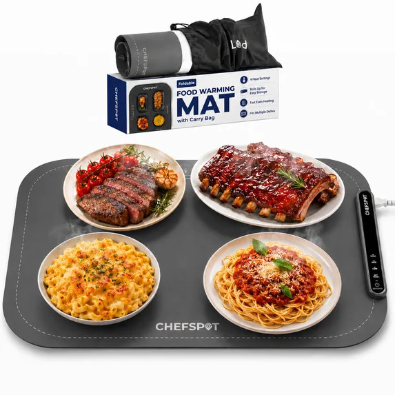 CHEFSPOT Food Warming Mat, Foldable Electric Buffet Warmer Tray with Carry Bag, Gray | Walmart (US)