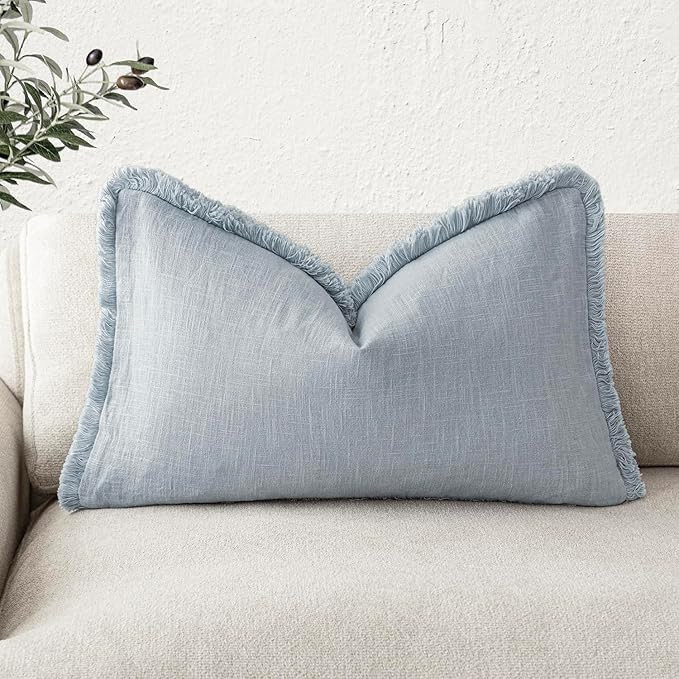 Foindtower Decorative Linen Fringe Lumbar Throw Pillow Covers Cozy Boho Farmhouse Cushion Cover w... | Amazon (US)