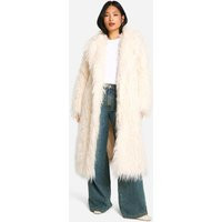 boohoo Women's Petite Faux Mongolian Fur Maxi Coat in Cream | Size: 6 | Knitted | boohoo (US & Canada)