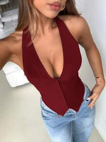Aloruh Women's Sexy U-Neck Hooked Design Open Back Halter Tank Top,Rave Top | SHEIN