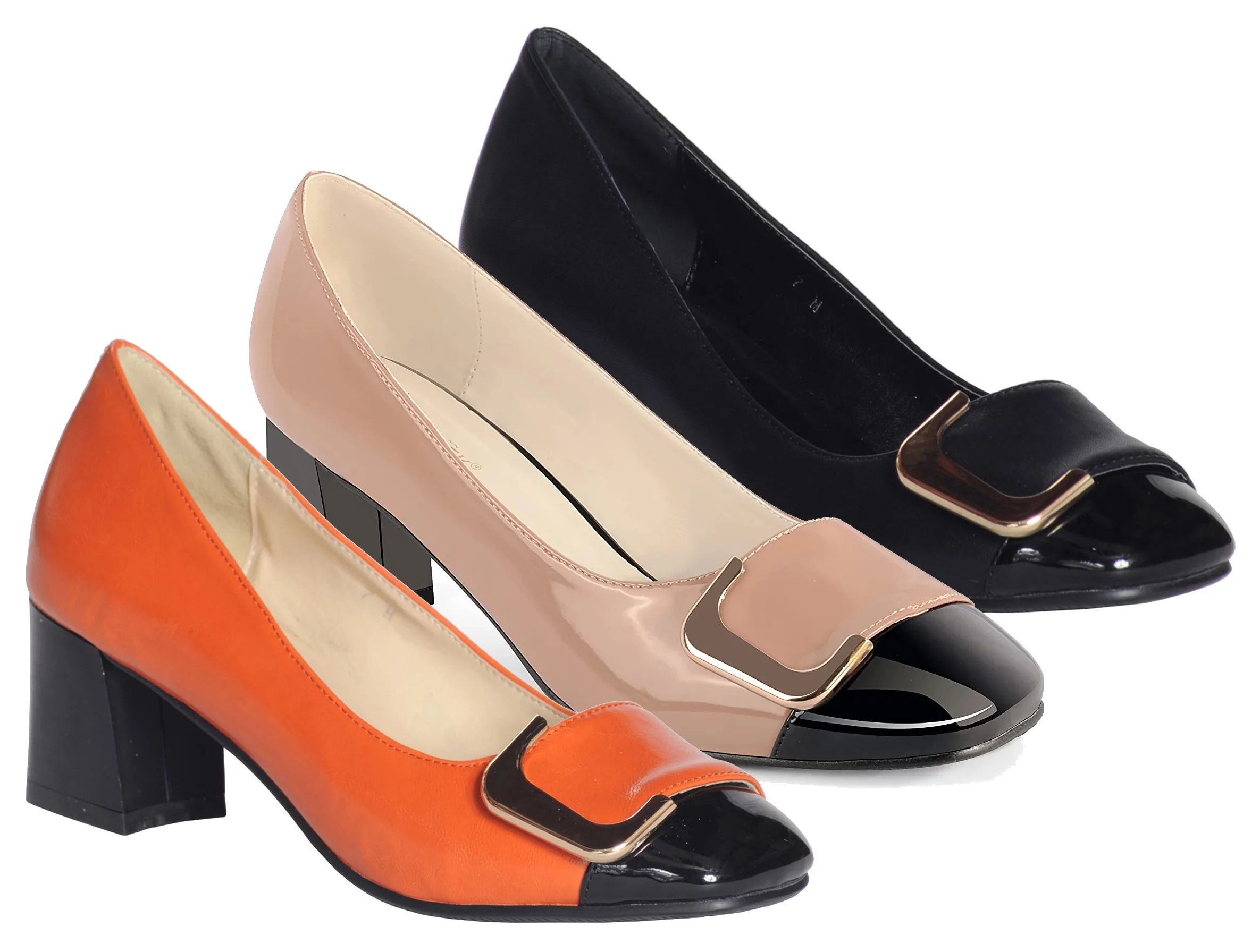 Ferwind Women's Square Toe Pumps Chunky Heel Two Tone Colors Slip On Female Adult Orange  8.5 | Walmart (US)