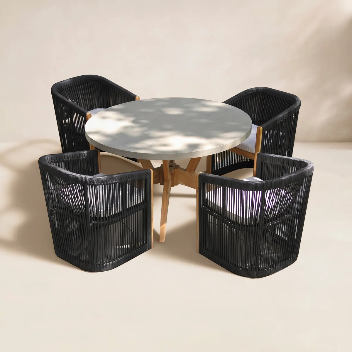 Aniston 5 Piece Composite & Rope Round Dining Set with Sunbrella Cushions | Wayfair North America