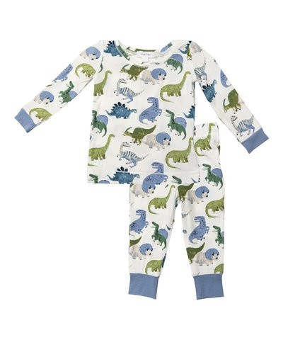 Blue & White Painterly Dino Loungewear Set - Toddler & Kids | Zulily