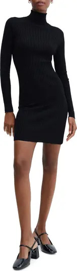 MANGO Turtleneck Long Sleeve Rib Minidress | Nordstrom | Nordstrom