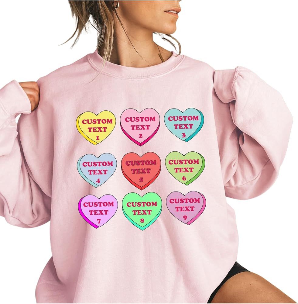 Custom Conversation Candy Hearts Valentine Sweatshirt Custom Valentines Day Shirt Personalized Ca... | Amazon (US)