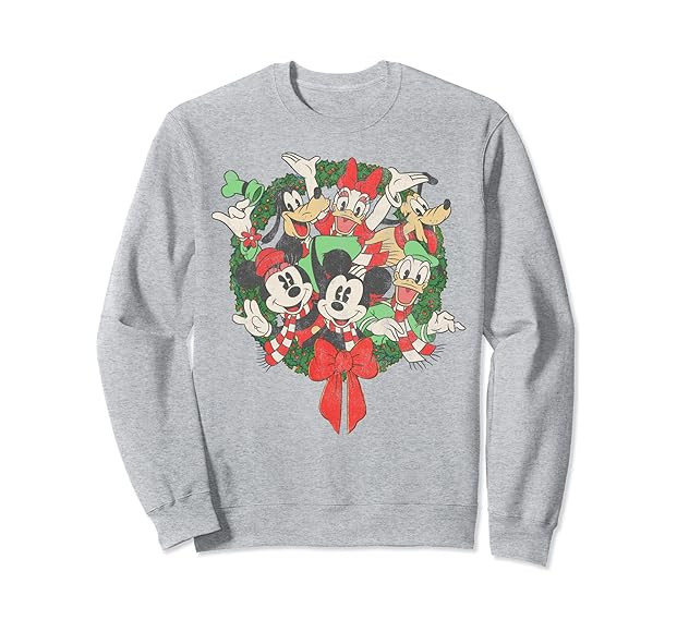 Disney Group Shot Christmas Wreath Sweatshirt,Long Sleeve | Amazon (US)