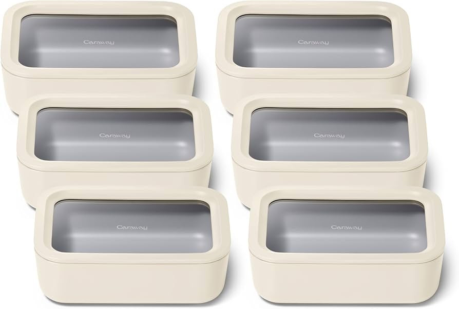 Caraway 6pc Glass Food Storage Set – 6.6 Cup Food Containers (6) - Ceramic Coated - Non Toxic, ... | Amazon (US)
