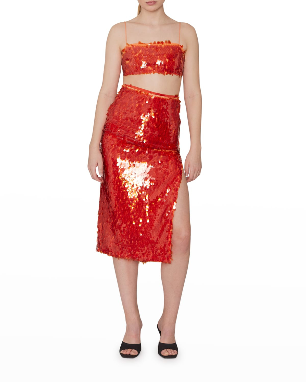 Caitlin Sequined Side Slit Midi Skirt | Neiman Marcus
