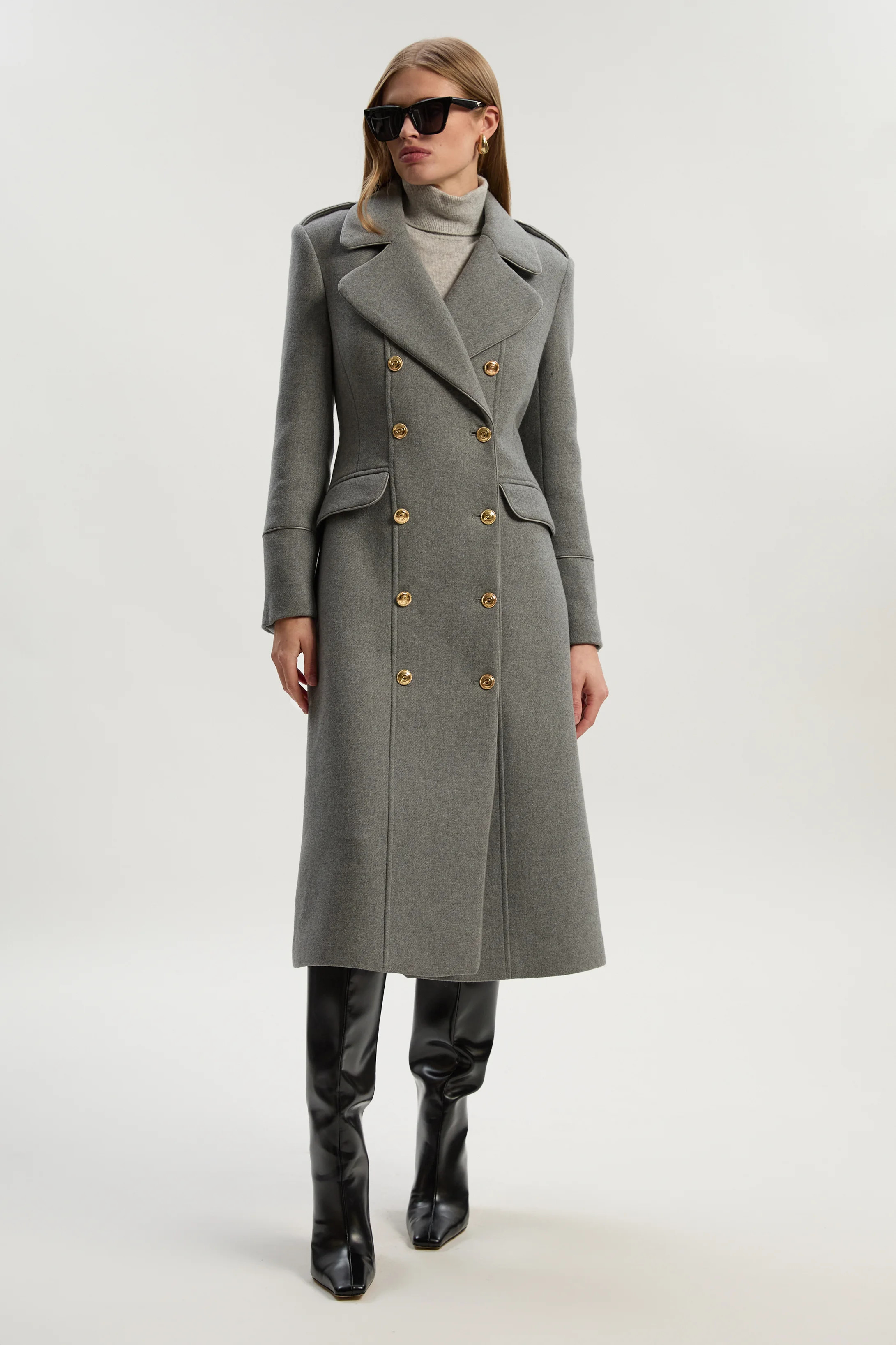 Wool Double Breasted Military Tailored Midi Coat | Karen Millen UK + IE + DE + NL