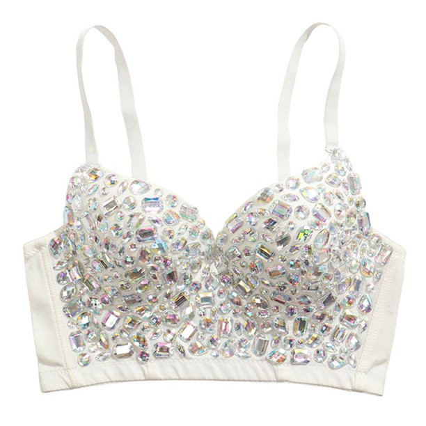 Women Sexy V-Neck Rhinestone Bustier Bra Colored Diamond Gemstone Corset Vest | Walmart (US)