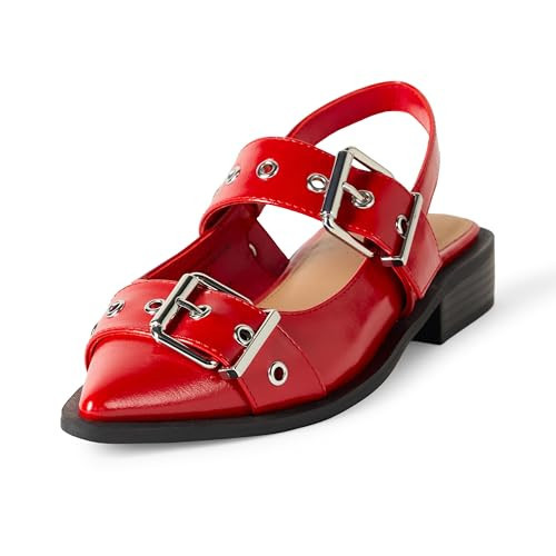The Drop Women's Evie Moto Pointed Toe Flat, Red, 9.5 | Amazon (US)