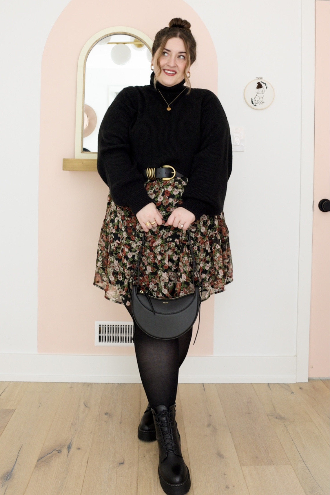 Plus size fall/winter turtleneck sweater over dress look with belt and combat boots 

#LTKSeasonal #LTKstyletip #LTKplussize