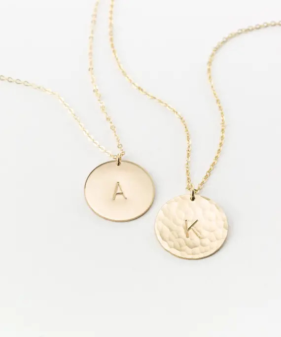 Large, Personalized Initial Necklace - Large Disc with Letter Pendant - Silver, Rose or Gold Cust... | Etsy (US)