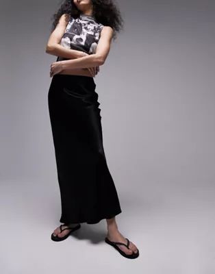 Topshop satin bias midi skirt in black | ASOS (Global)