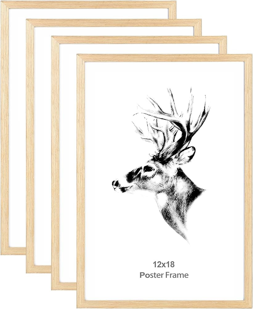 Yaetm 12x18 Frame Set of 4, Solid Oak Wood Poster Frame 12 x 18 inches, Wall Gallery 12x18 Pictur... | Amazon (US)