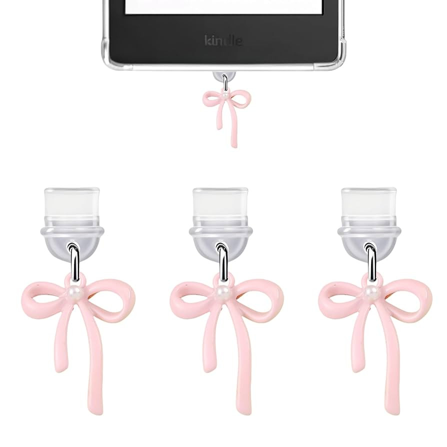 3Pcs Charms for Kindle, Pink Bow Dust Plug Charm Compatible with Kindle with Type C Charging Port... | Amazon (US)