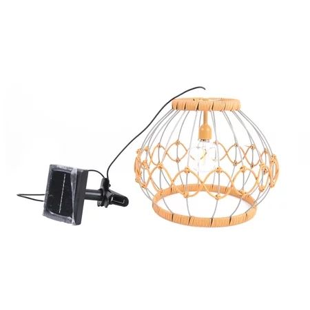 Better Homes and Gardens Round Yellow Faux Rattan Solar Powered Pendant | Walmart (US)