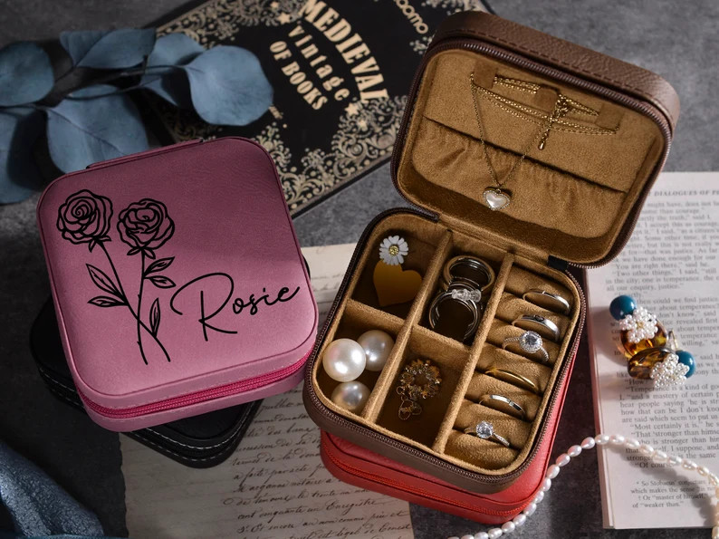 Engraved Jewelry Boxleather Jewelry Travel Casebridesmaid Proposal Giftbridal Party Giftbirth Flo... | Etsy (US)