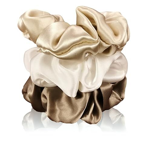 Celestial Silk Mulberry Silk Scrunchies for Hair (Large, Taupe, Dark Taupe, Ivory) | Amazon (US)